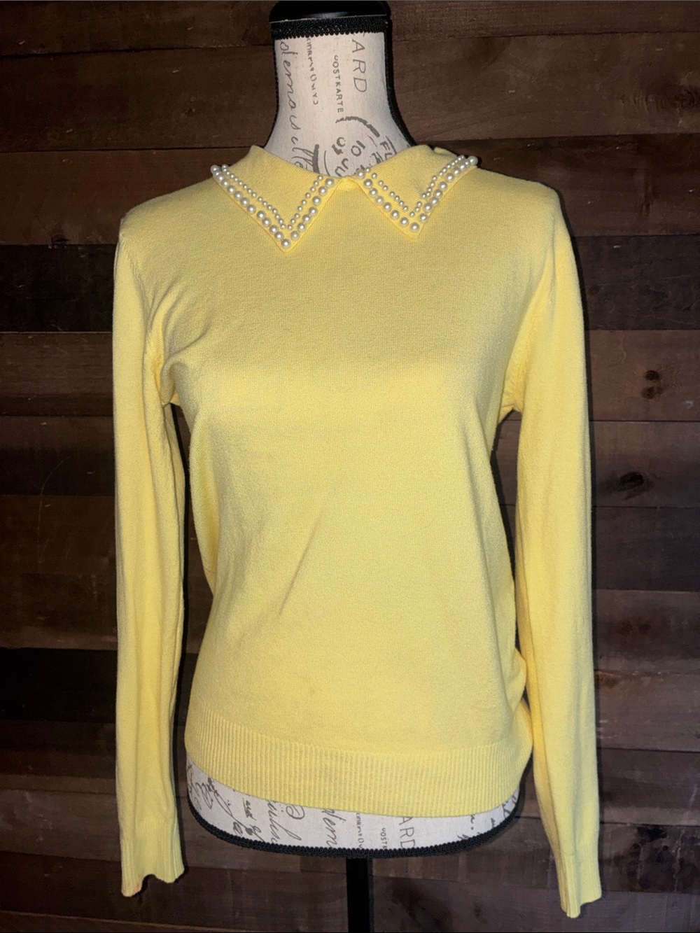 Pearl-Collar Scoop Neck Sweater — Yellow